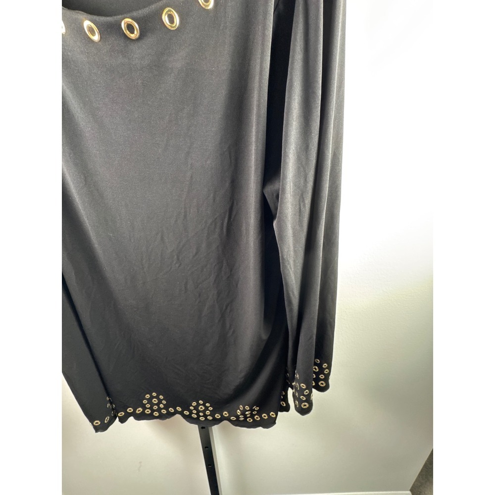 Michael Kors Blouse Womens 2X Black Excellent Grommet Scallop Hem Long Sleeve - Picture 3 of 10